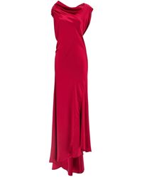Alberta Ferretti - Silk-Effect Satin Evening Dress With Curled Neckline - Lyst