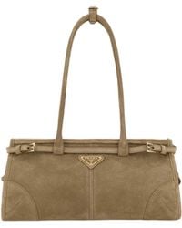 Prada - Logo Plaque Belted Shoulder Bag - Lyst