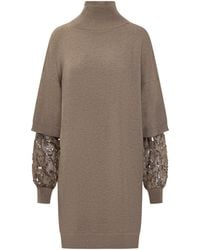 Brunello Cucinelli - Sequin Embellished Knitted Mini Dress - Lyst