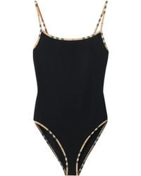 Burberry - Check Detail Swimsuit - Lyst