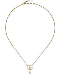 Gucci - Logo Plaque Pearl Drop Necklace - Lyst