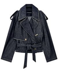 Emporio Armani - Belted Denim Jacket With Wide Lapels And Epaulettes - Lyst