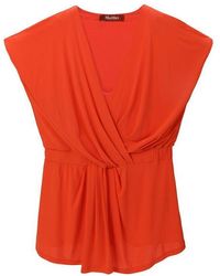 Max Mara - V Collar Pleated Sleeveless Short-Sleeved T-Shirt - Lyst