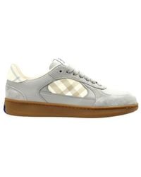 Burberry - Check-Panel Suede-Trimmed Sneakers - Lyst