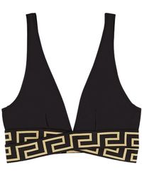 Versace - Greca Printed Crossover Bikini Top - Lyst