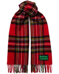Barbour - X Ganni Checkered Fringed Edge Scarf - Lyst