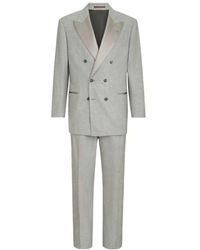 Brunello Cucinelli - Cashmere And Silk Lightweight Flannel Tuxedo: One-And-A-Half Breasted Jacket And Trousers With Double Pleats And Waist Tabs - Lyst