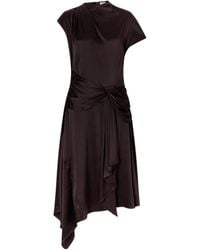 STAUD - Davina Gathered Silk-Blend Satin Midi Dress - Lyst