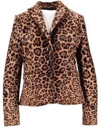 Lela Rose - Long-Sleeved Leopard-Print Leather Jacket - Lyst