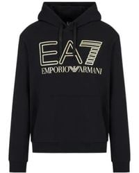 EA7 - Logo Foil-Print Cotton Hoodie - Lyst