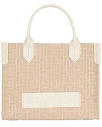 Balmain - B-Army Small Monogrammed Canvas And Leather Tote Bag - Lyst