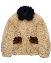 Marni - Cream Shearling Jacket With Colour-Block Details - Lyst