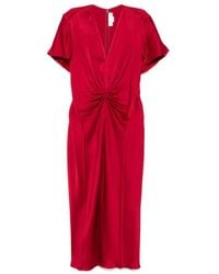 Victoria Beckham - Gathered V-Neck Midi Dress - Lyst
