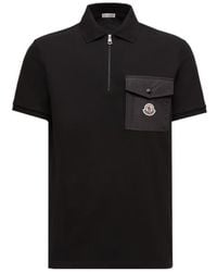 Moncler - Logo Patch Zip Detailed Polo Shirt - Lyst