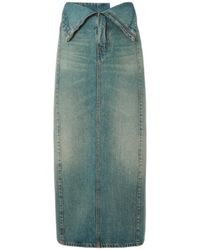 McQueen - Fold Over Waist Denim Skirt - Lyst