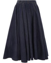 Alaïa - Alaïa Pleat Detailed Denim Midi Skirt - Lyst