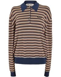 Miu Miu - Stripe Knitted Long Sleeve Polo Shirt - Lyst