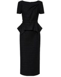 Roland Mouret - Belted Peplum Bouclé Midi Dress - Lyst