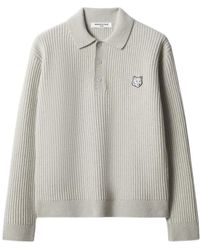 Maison Kitsuné - Long-Sleeved Knit Polo Shirt - Lyst