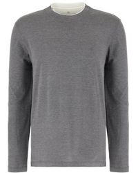 Brunello Cucinelli - Silk And Cotton Lightweight Jersey Long Sleeve Crew Neck T-Shirt With Contrast Detail - Lyst