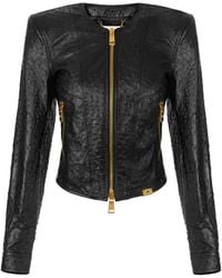 Elisabetta Franchi - Long-Sleeved Leather Jacket - Lyst
