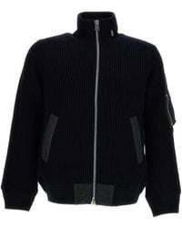 Sacai - Ribbed Zip-Up Knitted Jacket - Lyst