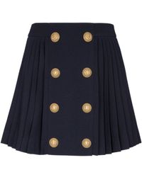 Balmain - Ladies Marine Pleated Button-Detail Skirt - Lyst