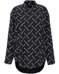 Balenciaga - All-Over Logo Collared Long-Sleeve Shirt - Lyst