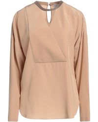 Brunello Cucinelli - Satin Long-Sleeve Crew Neck Top - Lyst