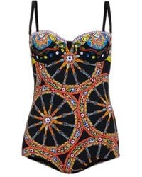 Dolce & Gabbana - Carretto-Print Balconette One-Piece Swimsuit - Lyst
