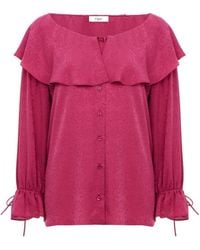 Chloé - Round-Nek Ruffled Silk Blouse - Lyst