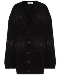 Valentino - Lace-Insert Wool Cardigan - Lyst