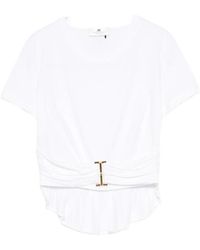 Elisabetta Franchi - Ruched-Waist Cotton T-Shirt - Lyst