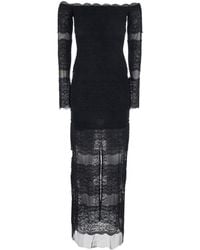 Blumarine - Off-Shoulder Embroidered Lace Long Dress - Lyst
