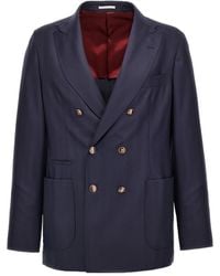 Brunello Cucinelli - Double Breasted Twill Blazer - Lyst