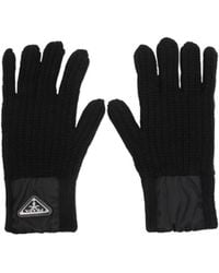 Prada - Triangle Logo Ribbed Gloves - Lyst