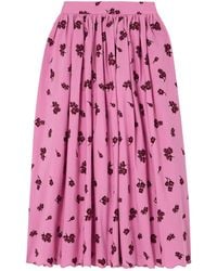 Erdem - Scalloped Pleated Embroidered Cotton-Blend Poplin Midi Skirt - Lyst