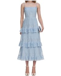 Self-Portrait - Lace-Trimmed Ruffled Midi Dress - Lyst