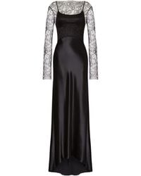 Alberta Ferretti - Glossy Satin And Lace Dress - Lyst