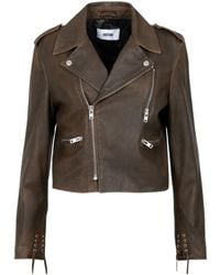Grifoni - Lapel Long-Sleeved Leather Jacket - Lyst