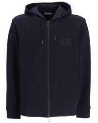 Emporio Armani - Logo-Embroidered Zipped Drawstring Hoodie - Lyst
