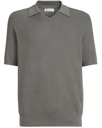 Brunello Cucinelli - Fine-Knitted Ribbed Polo Shirt - Lyst