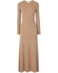 Gabriela Hearst - Imagene Belted Ribbed Pointelle-Knit Wool Midi Dress - Lyst