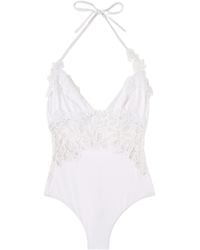 Ermanno Scervino - One-Piece Swimsuit With V-Neck And Macramé Lace Inserts - Lyst