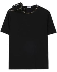 Burberry - Checked-Trim Tied-Detail T-Shirt - Lyst