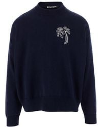 Palm Angels - Logo Intarsia Knit Crewneck Jumper - Lyst