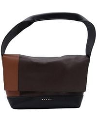 Marni - Bicolor Calfskin Leather Shoulder Bag With Flap And Top Handle - Lyst