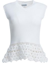 Ganni - Crochet-Hem Knitted Top - Lyst