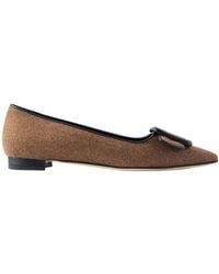 Manolo Blahnik - Maysale Buckled Leather-Trimmed Wool Point-Toe Flats - Lyst