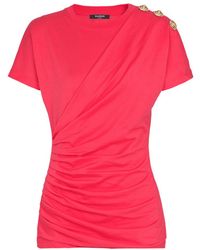 Balmain - Draped T-Shirt With Buttons - Lyst